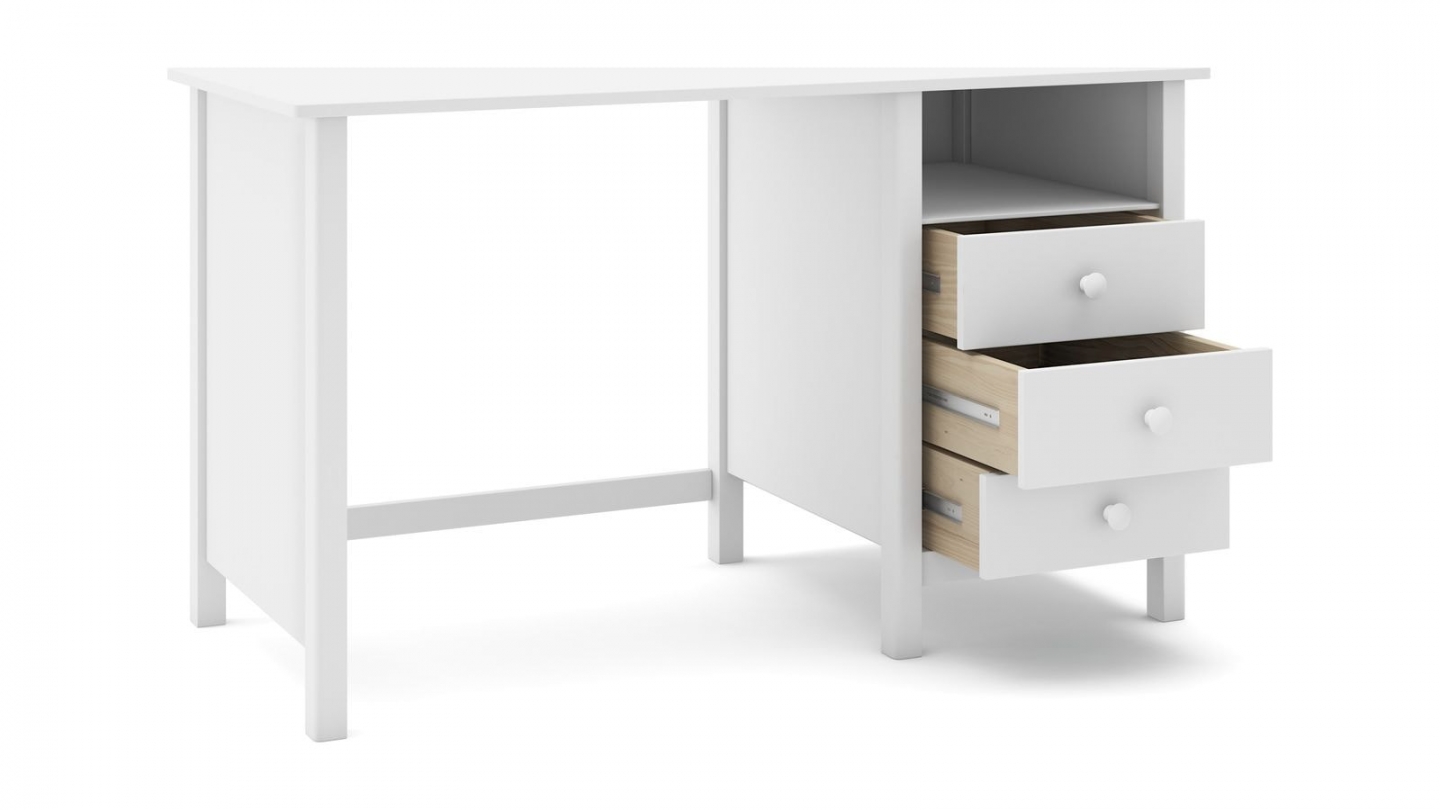 Bureau enfant 3 tiroirs en bois massif blanc 120 cm - Melvin