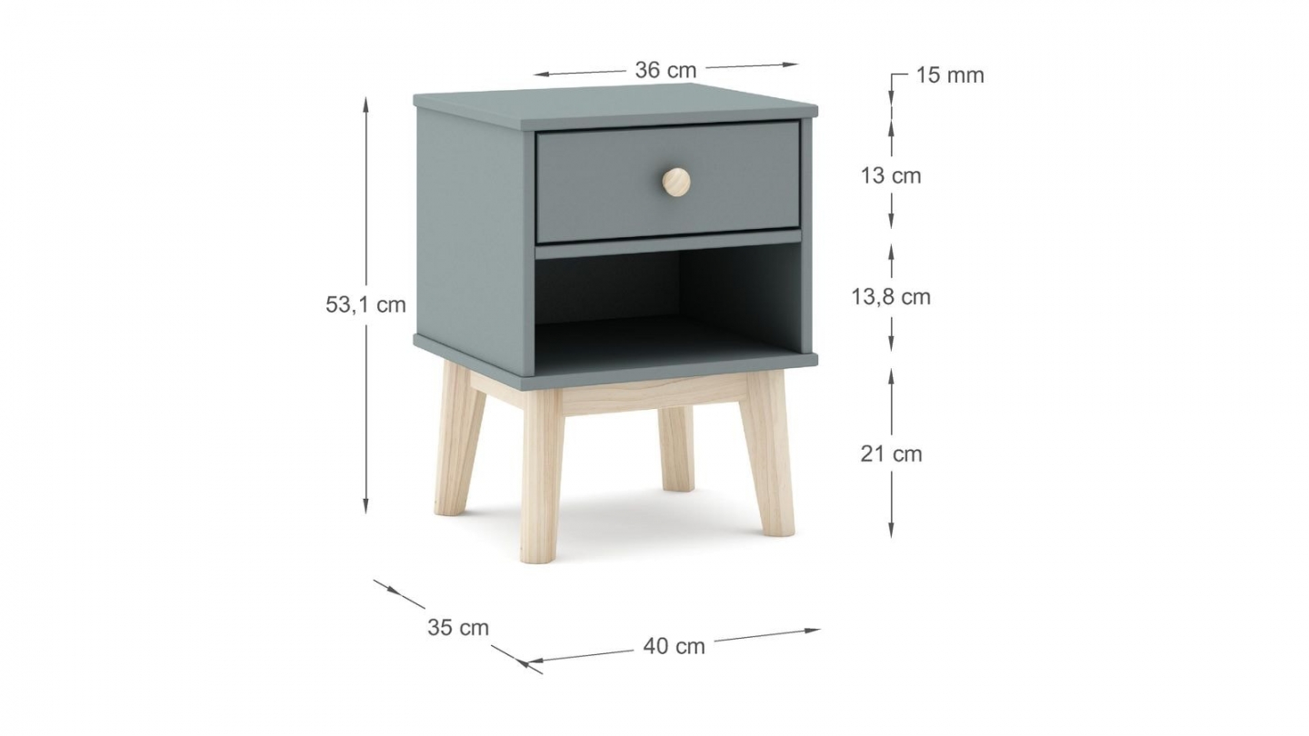 Table de chevet enfant 1 tiroir en bois vert kaki - Elise