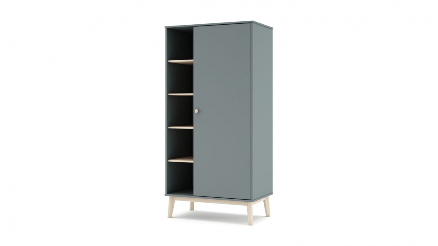 Armoire enfant 1 porte en bois vert kaki 90 cm - Elise