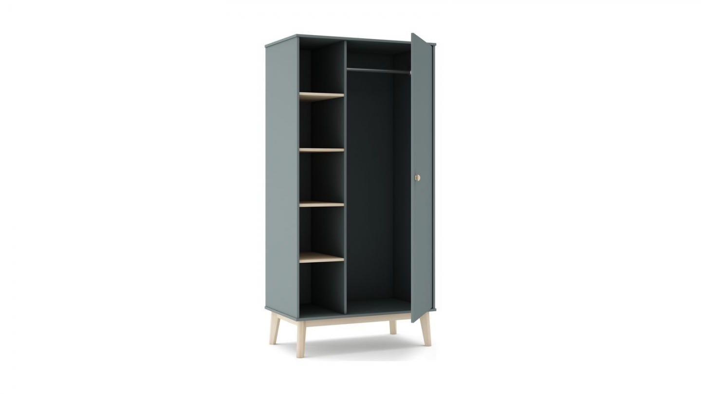 Armoire enfant 1 porte en bois vert kaki 90 cm - Elise