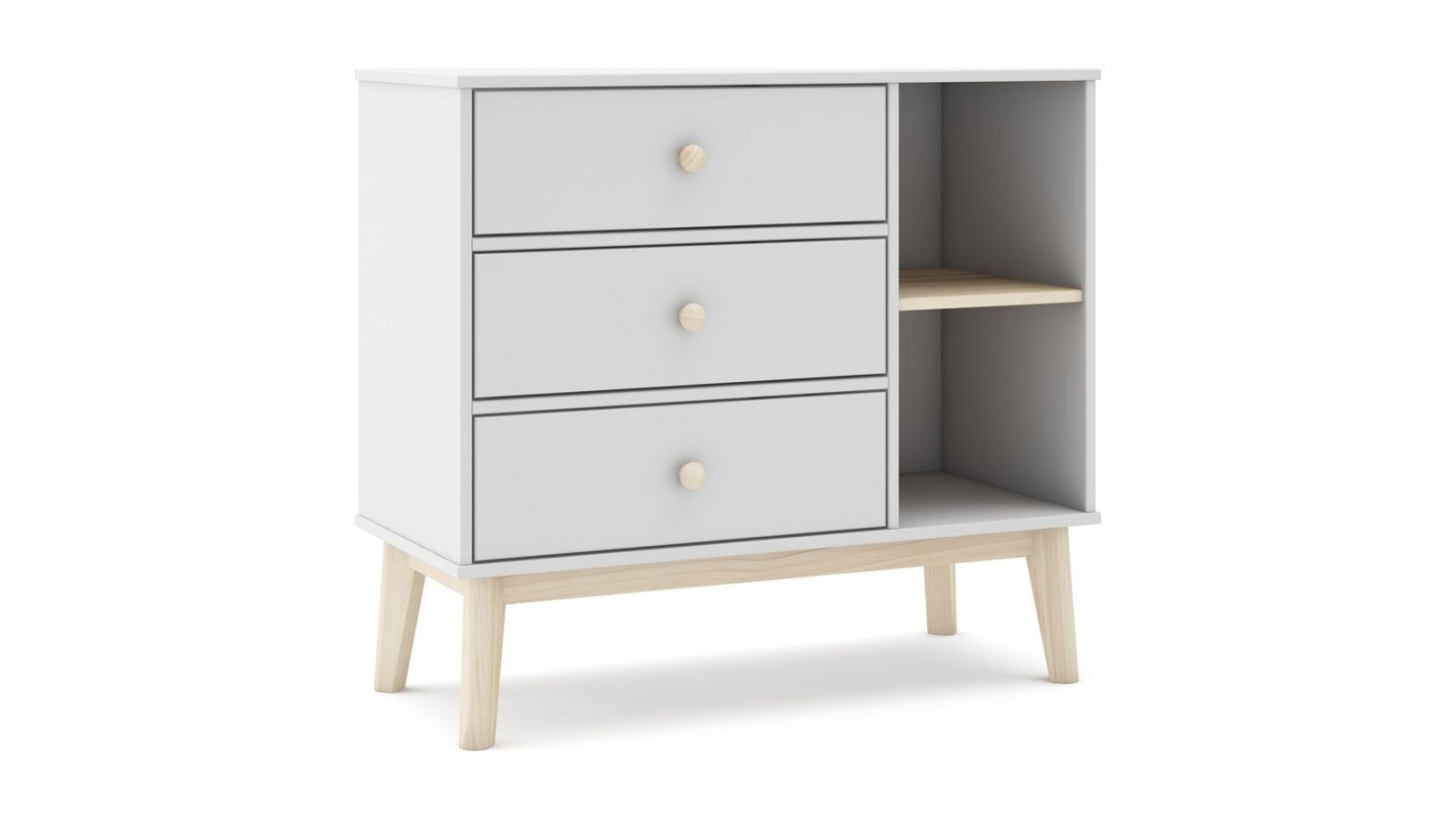 Commode enfant 3 tiroirs en bois blanc 90 cm - Elise