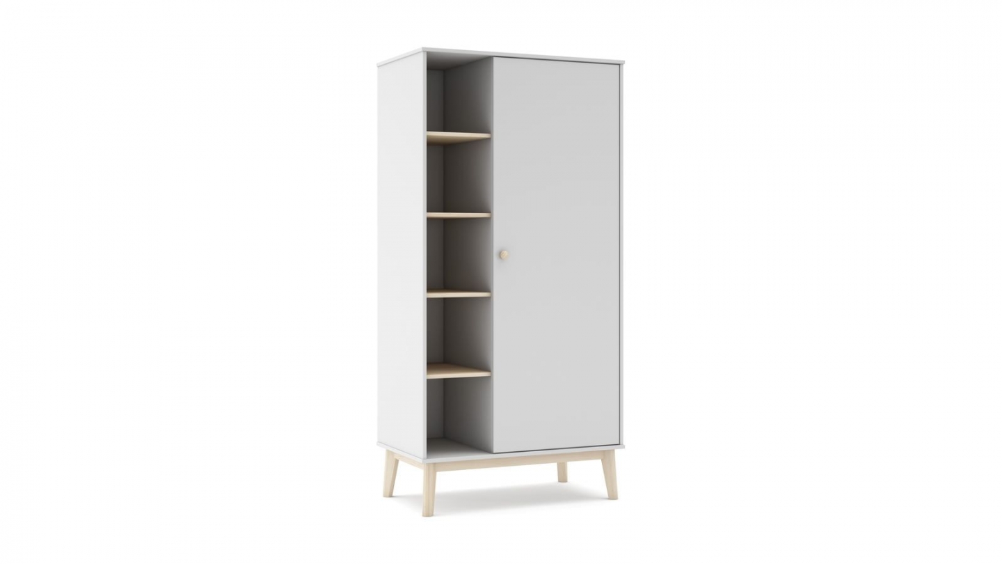 Armoire enfant 1 porte en bois blanc 90 cm - Elise