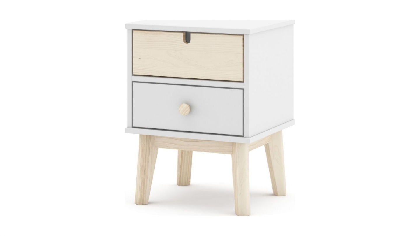 Table de chevet enfant 2 tiroirs en bois blanc - Lucy