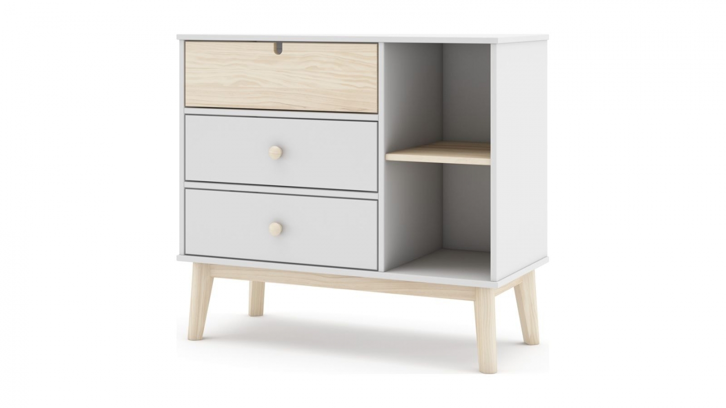 Commode enfant 3 tiroirs en bois blanc 90 cm - Lucy