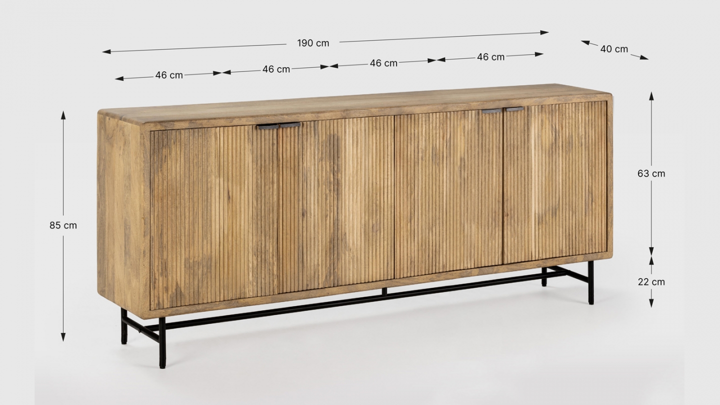 Buffet 4 portes en bois de manguier 190 cm - Sanja