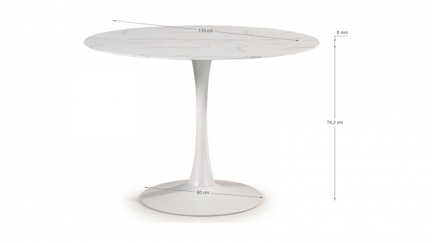 Table à manger ronde effet marbre blanc Ø110xH75 cm - Prima