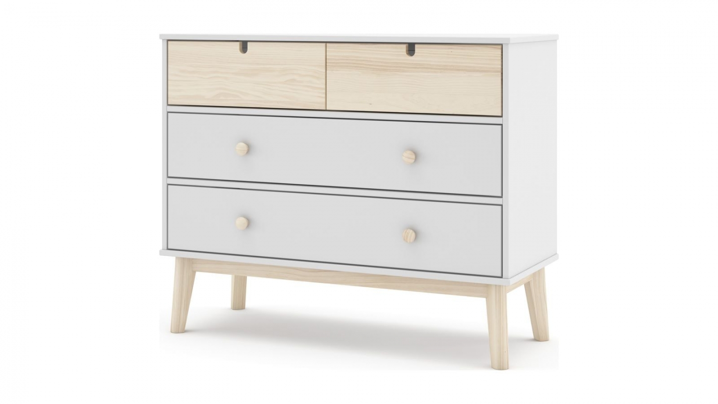 Commode enfant 4 tiroirs en bois blanc 100 cm - Lucy