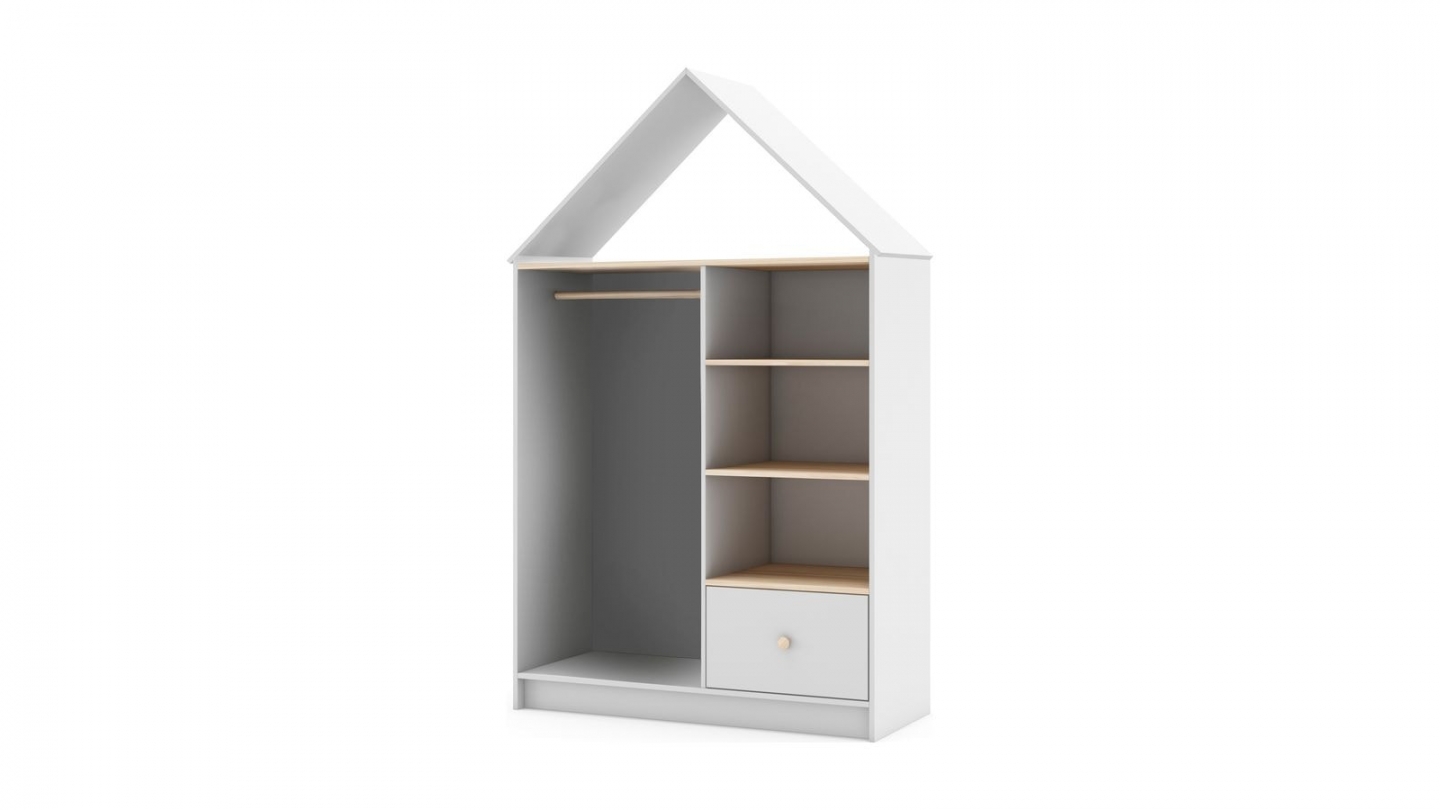 Penderie cabane enfant 1 tiroir en bois blanc 110 cm - Lucy