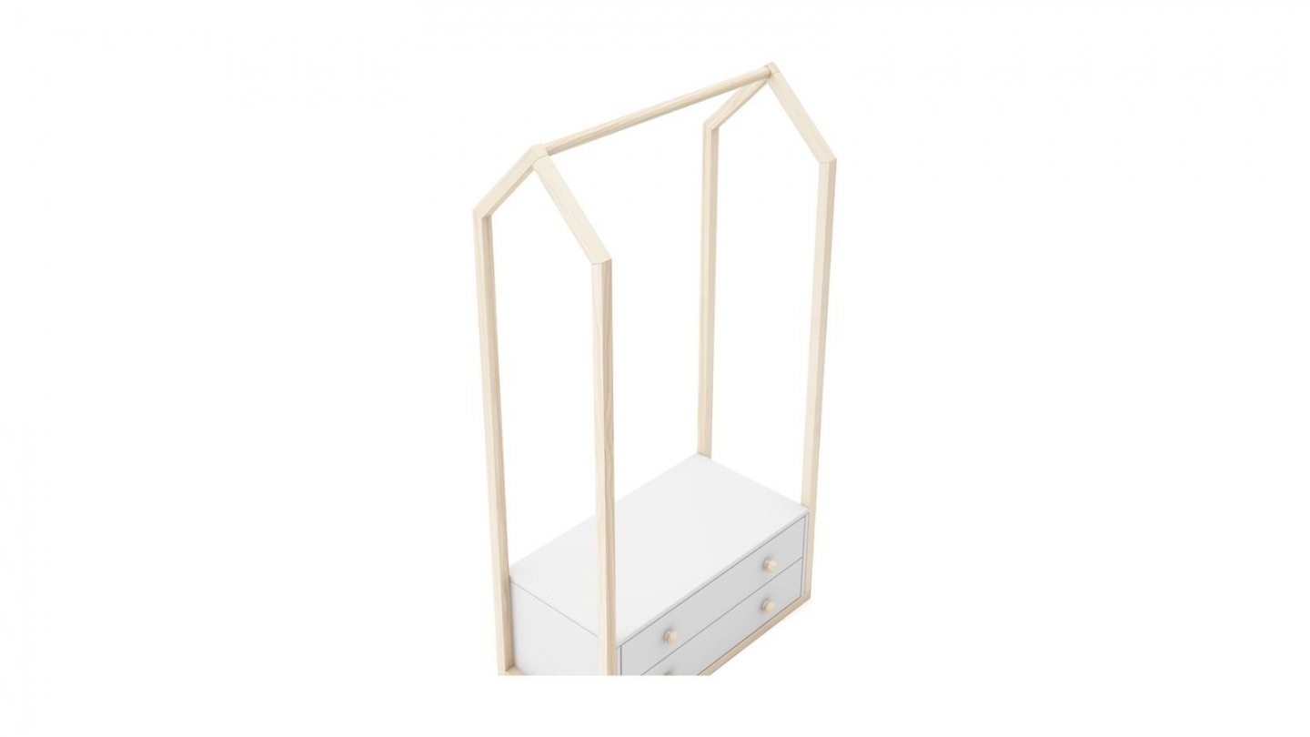 Penderie cabane enfant 2 tiroirs en bois blanc 80 cm - Elise