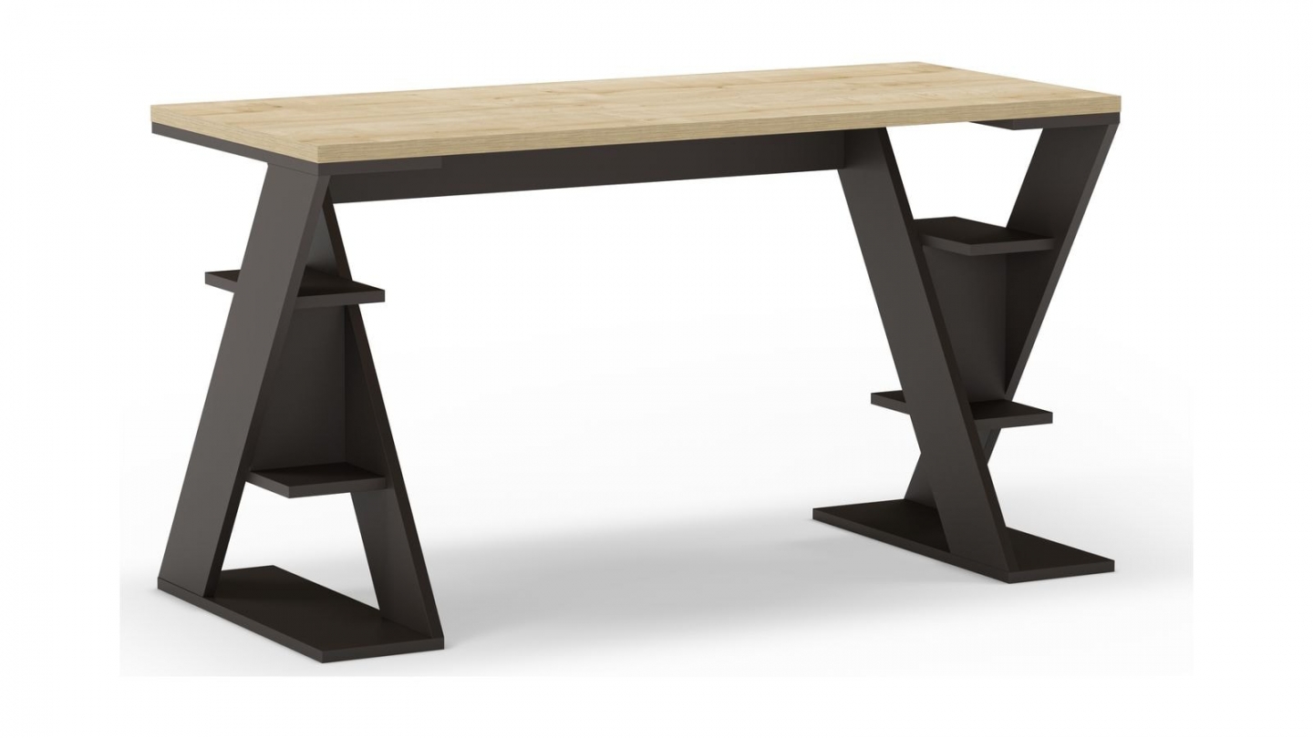 Bureau effet chêne avec piètement noir en bois massif 137 cm - Milan