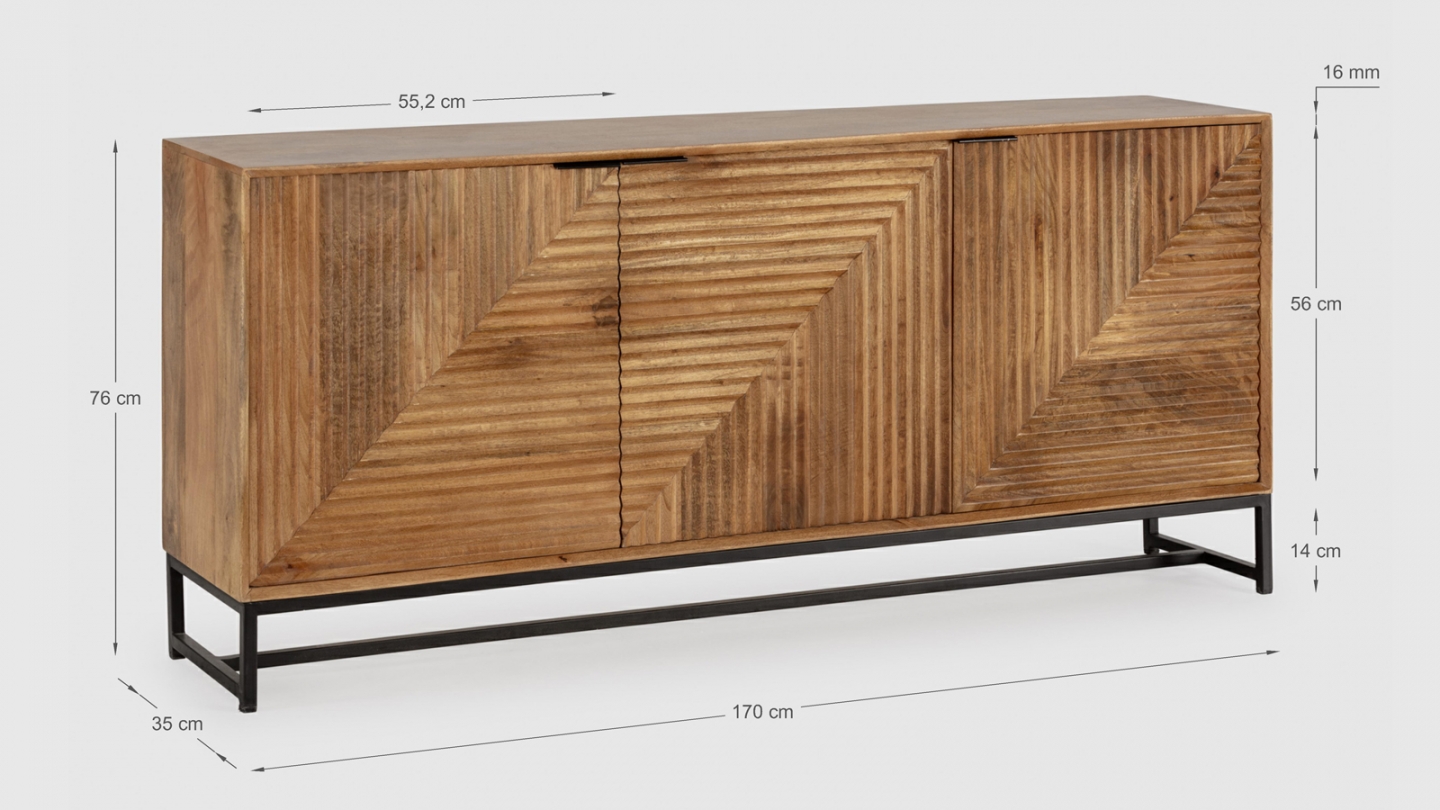 Buffet 3 portes en bois de manguier sculpté 170 cm - Tao