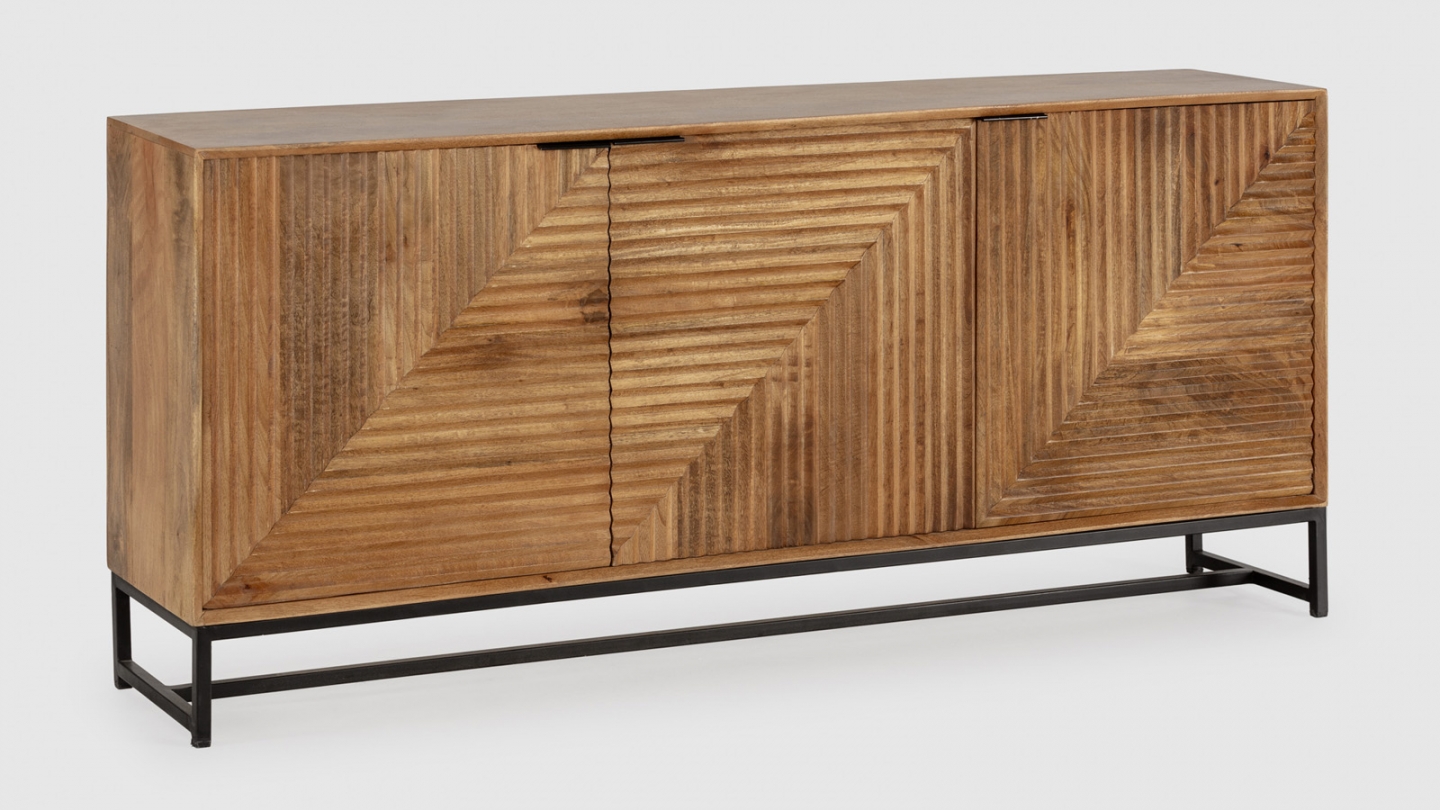 Buffet 3 portes en bois de manguier sculpté 170 cm - Tao