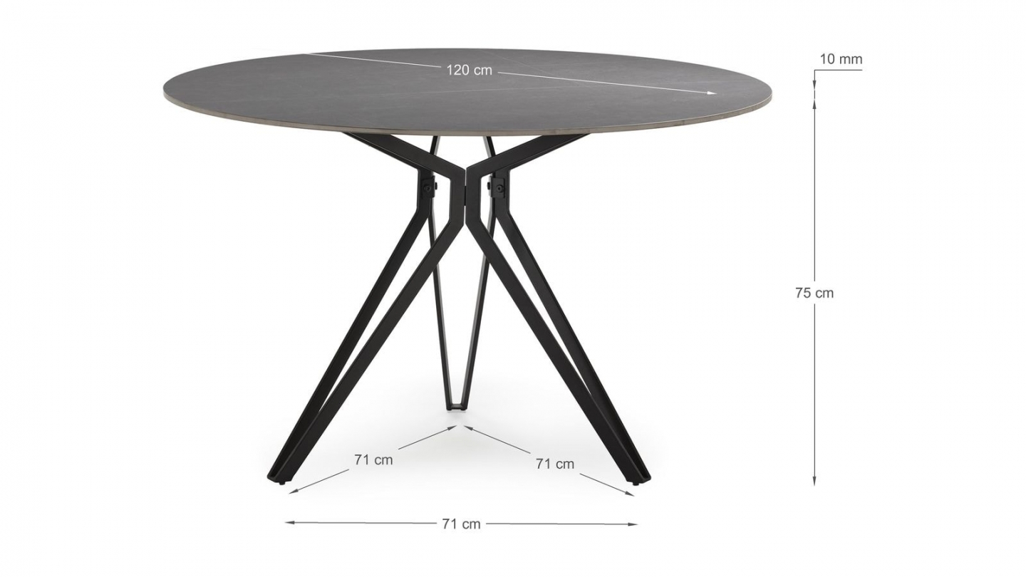 Table à manger ronde en céramique effet ardoise 4 pers. 120 cm - Cuma