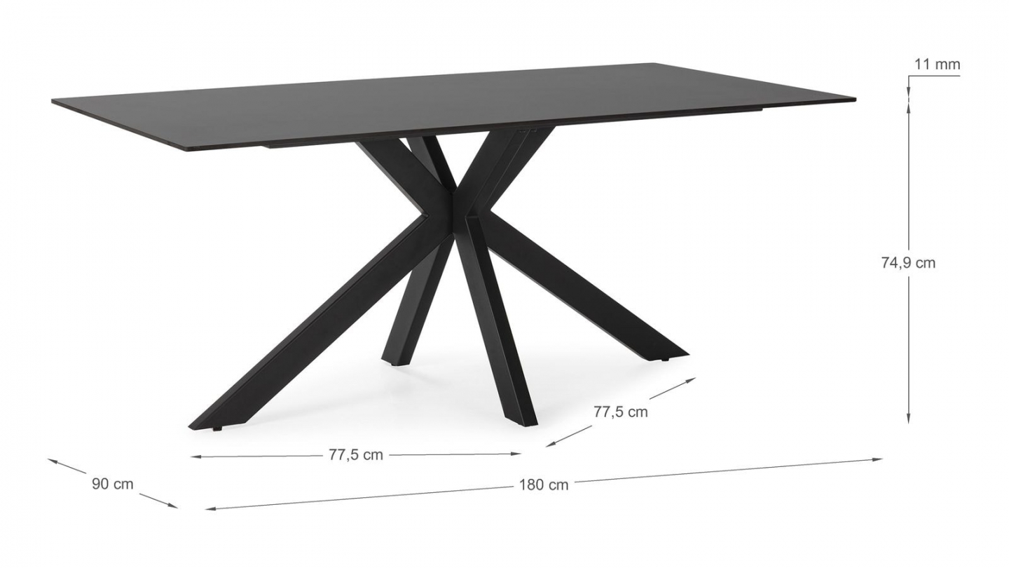 Table à manger rectangulaire en céramique noire 8 pers. 180 cm - Svenn