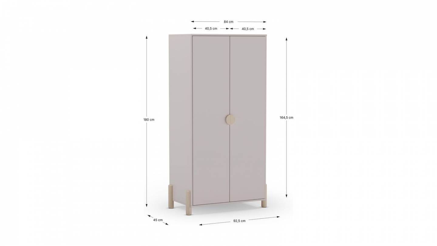 Armoire enfant 2 portes en bois beige 92 cm - Bastien