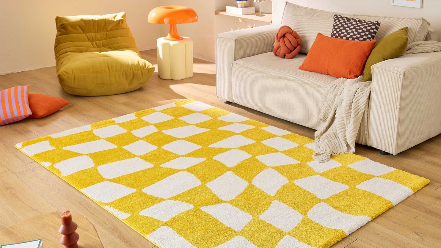 Tapis rétro à damier jaune 200x280 cm - Nahia