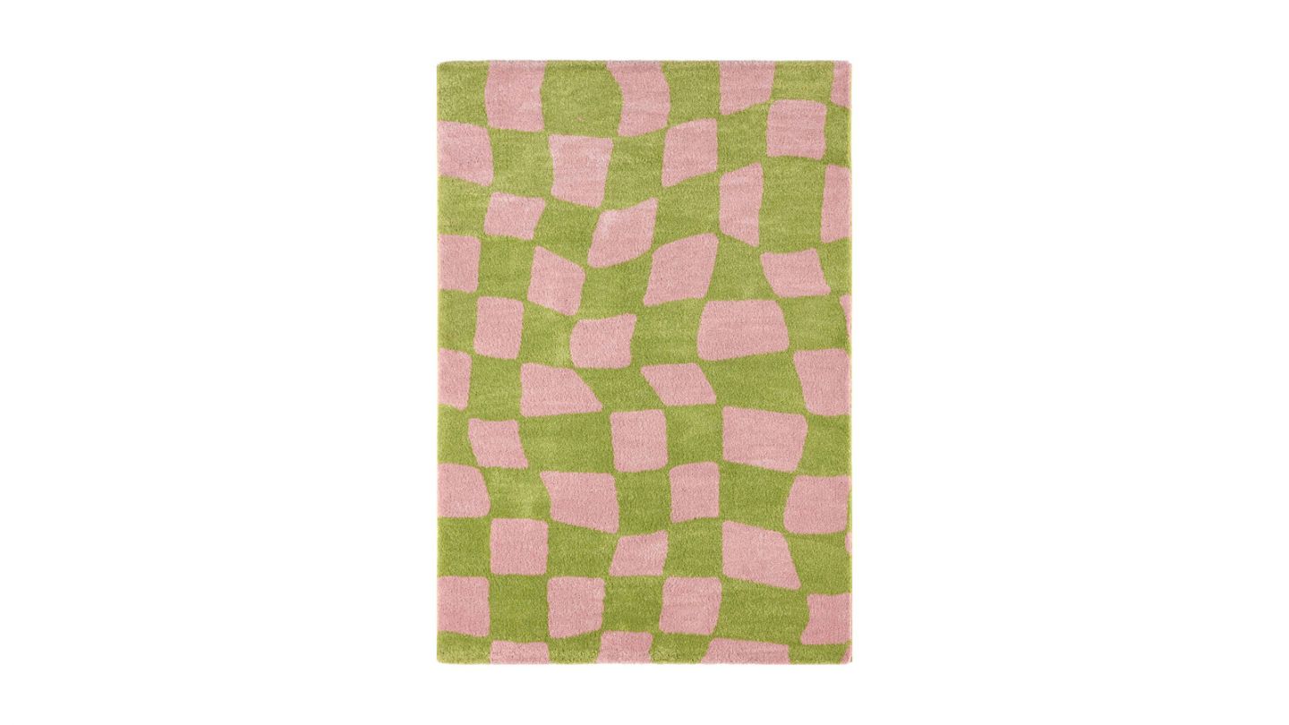 Tapis rétro à damier vert 120x160 cm - Nahia