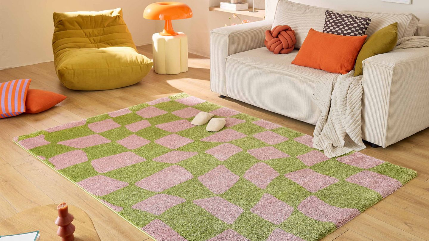 Tapis rétro à damier vert 120x160 cm - Nahia