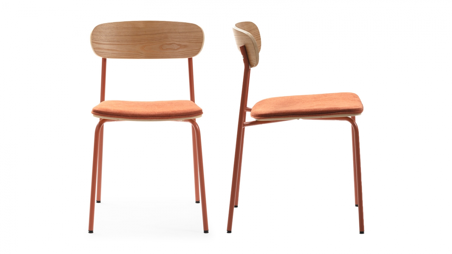 Lot de 2 chaises en tissu terracotta et effet bois - Svala