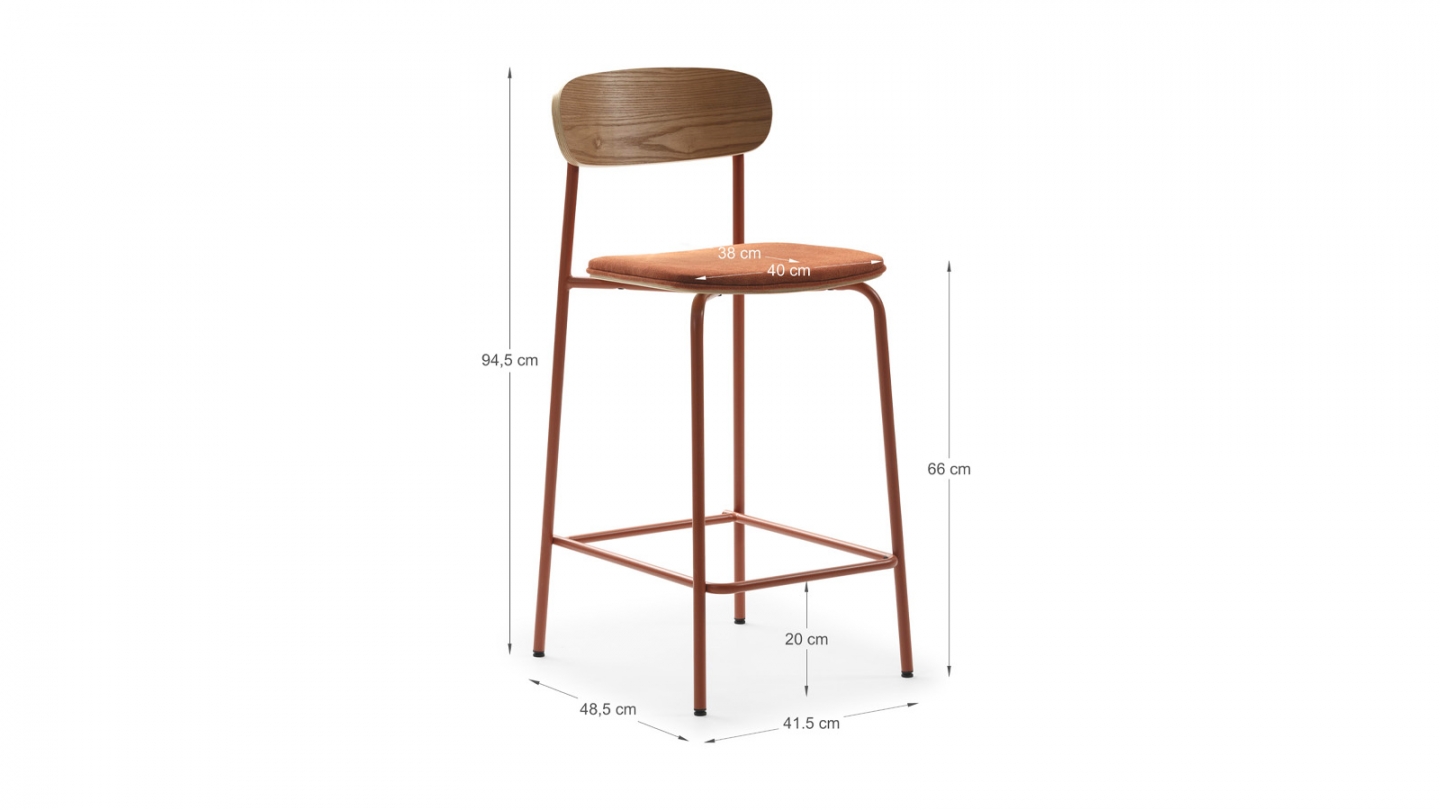 Lot de 2 tabourets de bar en tissu terracotta et effet bois - Svala