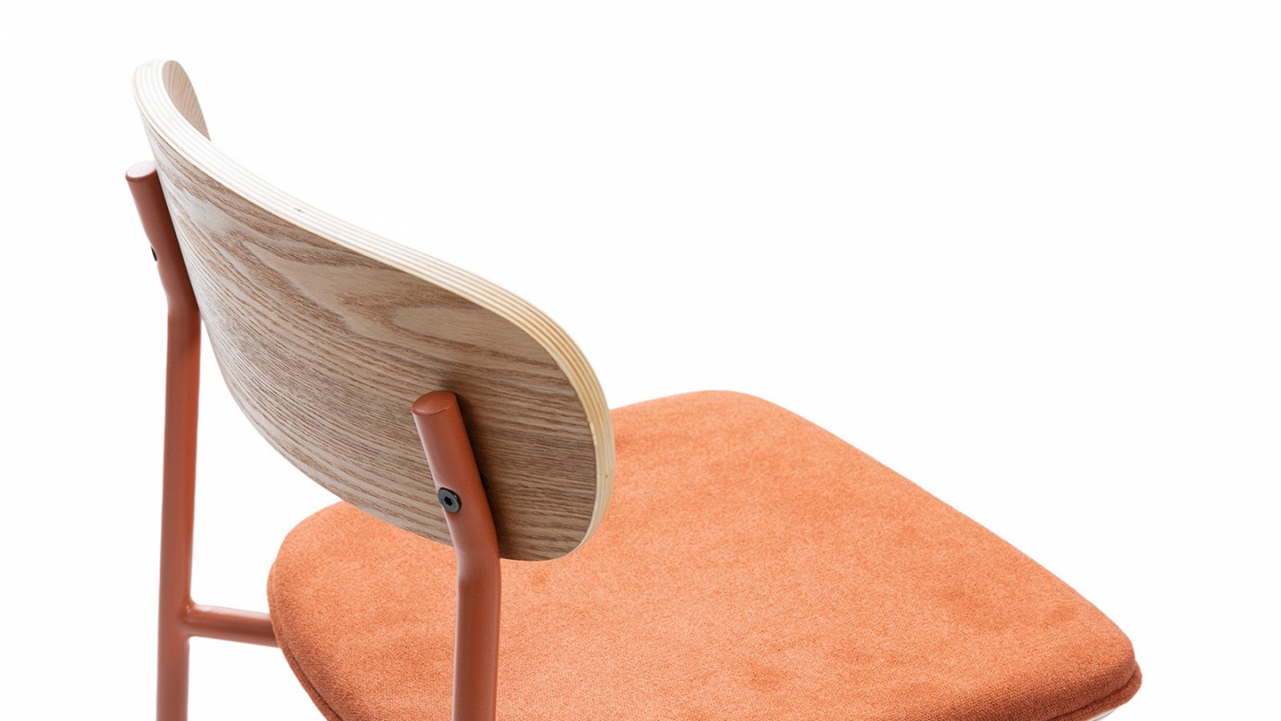 Lot de 2 tabourets de bar en tissu terracotta et effet bois - Svala