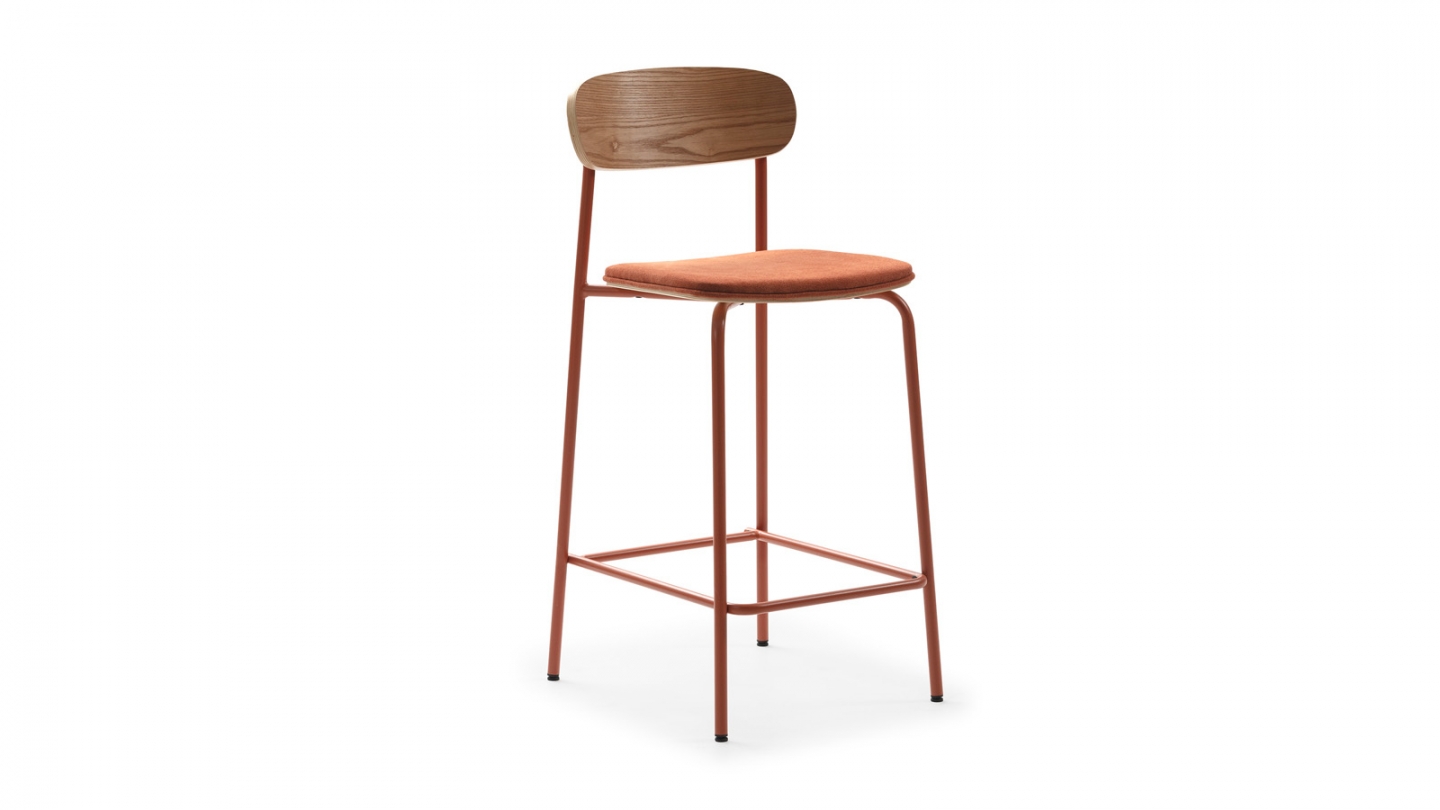 Lot de 2 tabourets de bar en tissu terracotta et effet bois - Svala