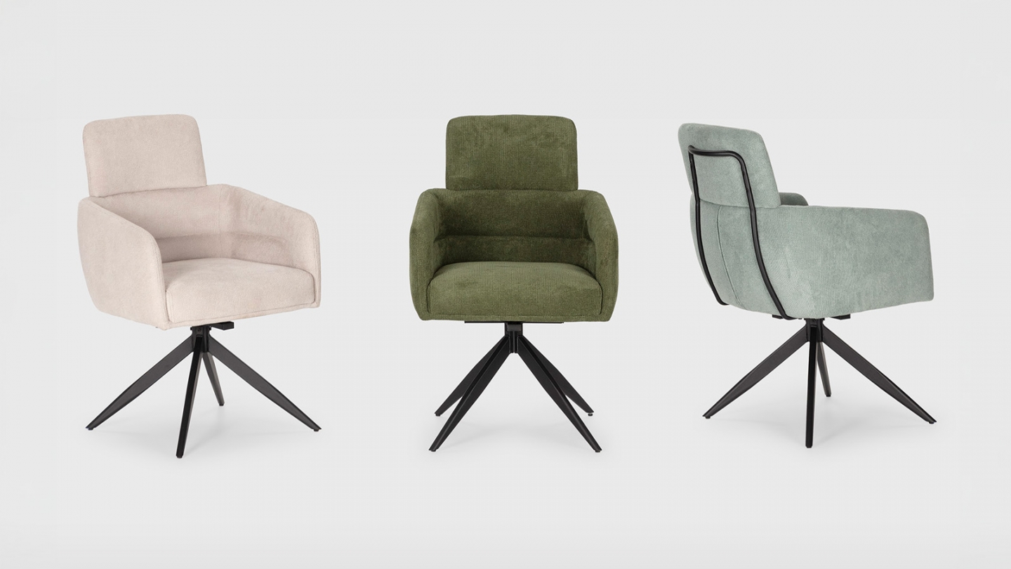 Lot de 2 fauteuils de table pivotants en tissu vert kaki - Alvar