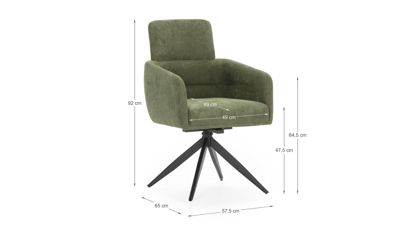 Lot de 2 fauteuils de table pivotants en tissu vert kaki - Alvar