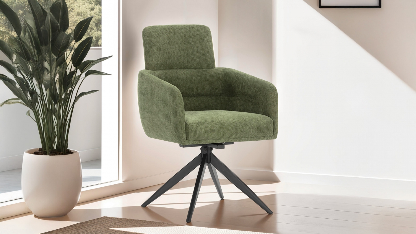 Lot de 2 fauteuils de table pivotants en tissu vert kaki - Alvar