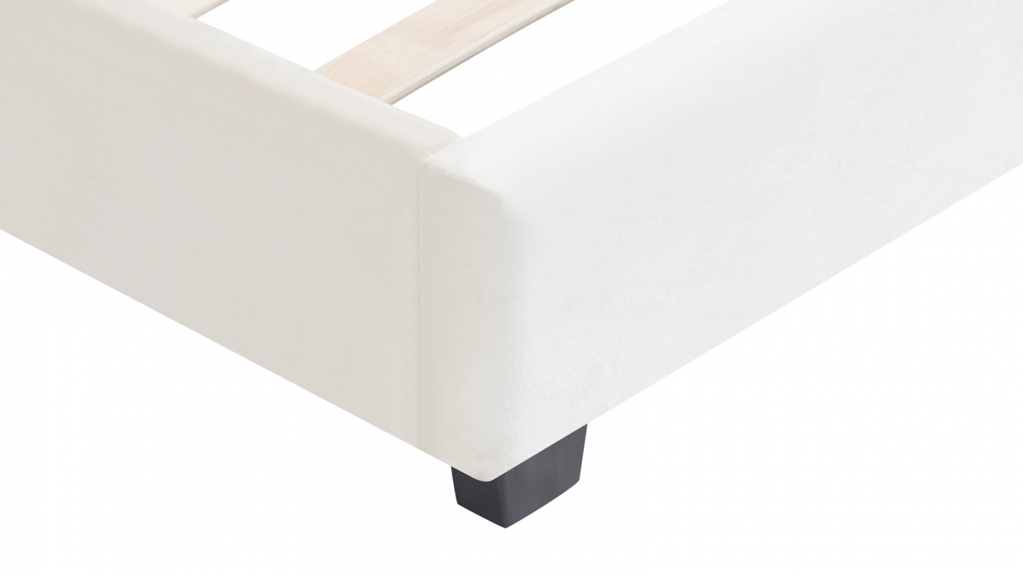 Lit adulte 160x200 cm avec tête de lit capitonnée en velours beige - William