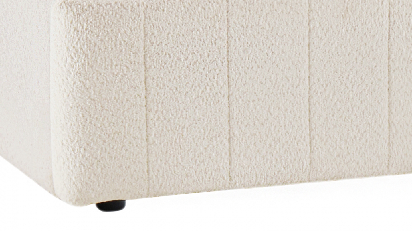 Lit coffre adulte 180x200 cm avec tête de lit capitonnée en tissu bouclé beige - Ava