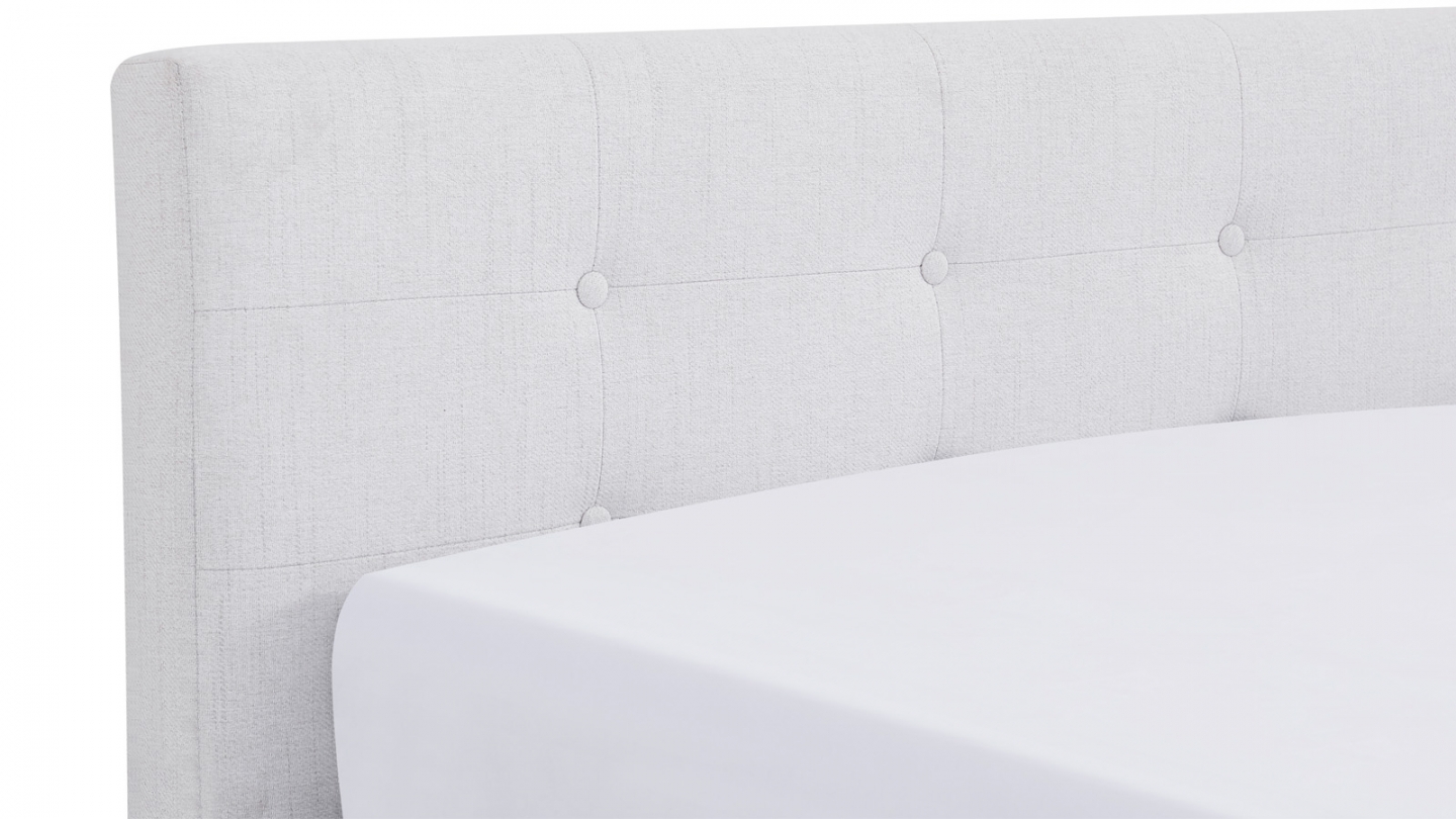 Lit adulte 160x200 cm avec tête de lit capitonnée en tissu beige - Milo