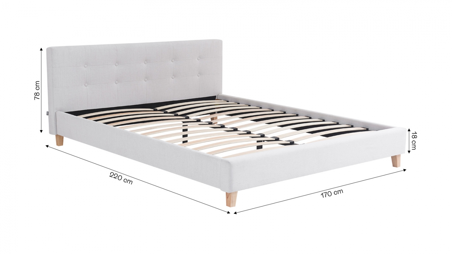 Lit adulte 160x200 cm avec tête de lit capitonnée en tissu beige - Milo