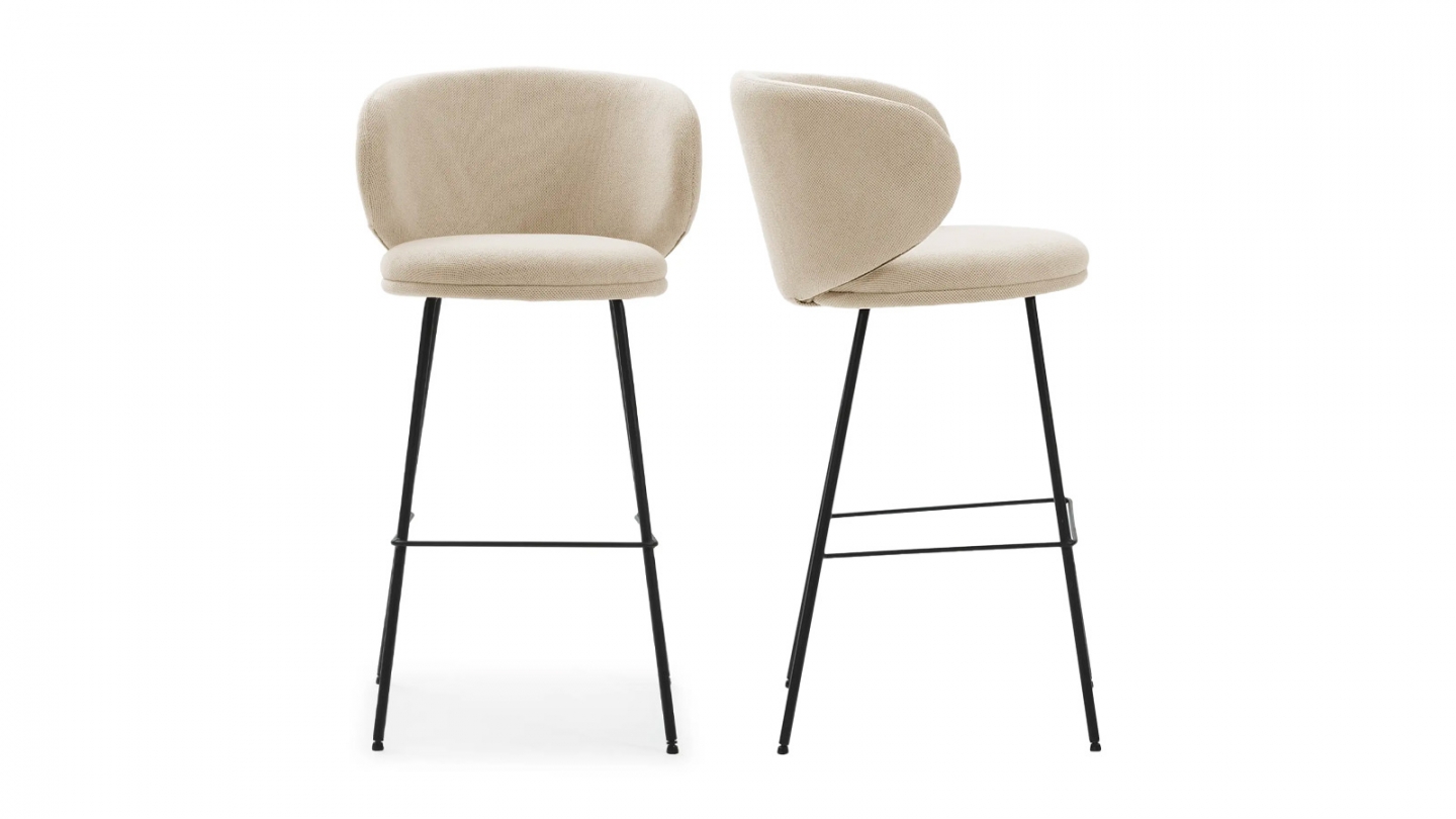 Lot de 2 tabourets de bar en tissu beige - Cocoon