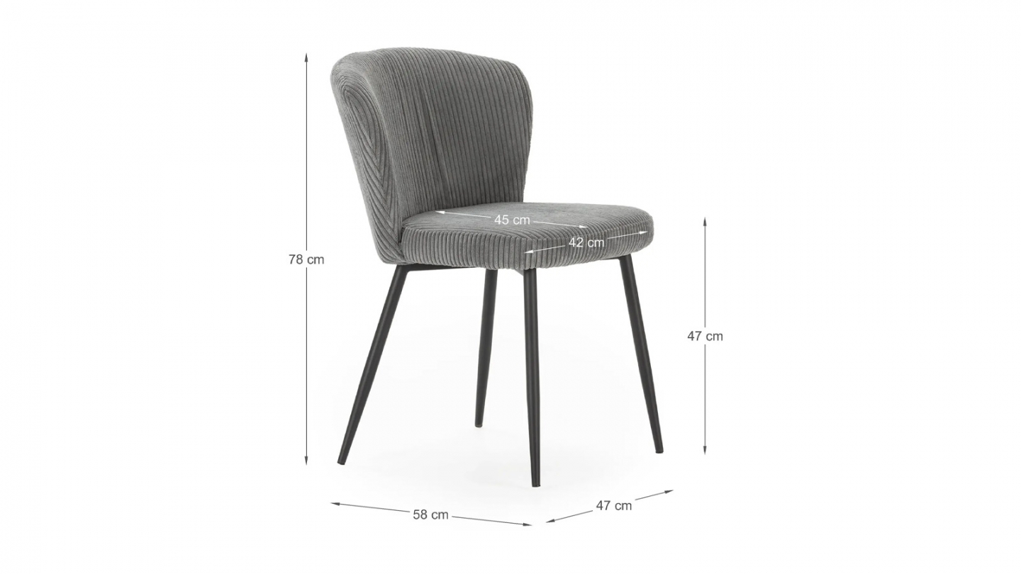 Lot de 4 chaises en velours côtelé gris - Klara