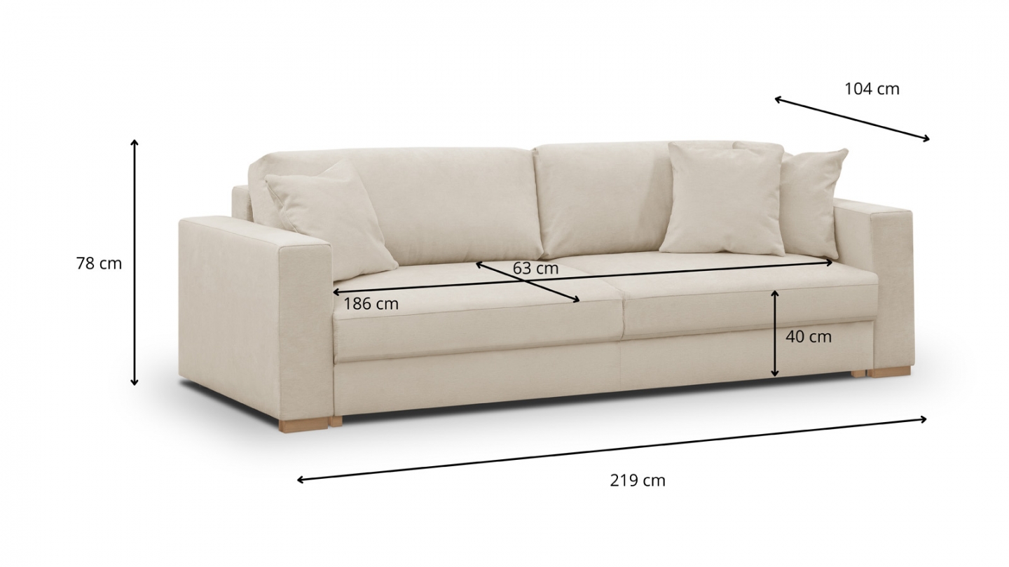 Canapé convertible 3 places en tissu chenille beige - Robin