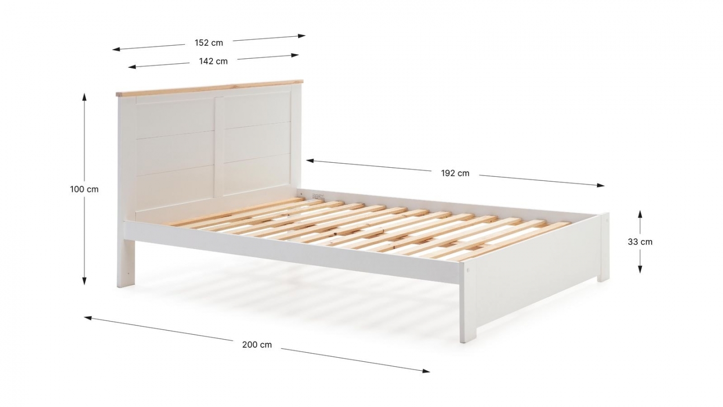 Lit adulte 140x190 cm avec tête de lit en bois blanc - Nevea
