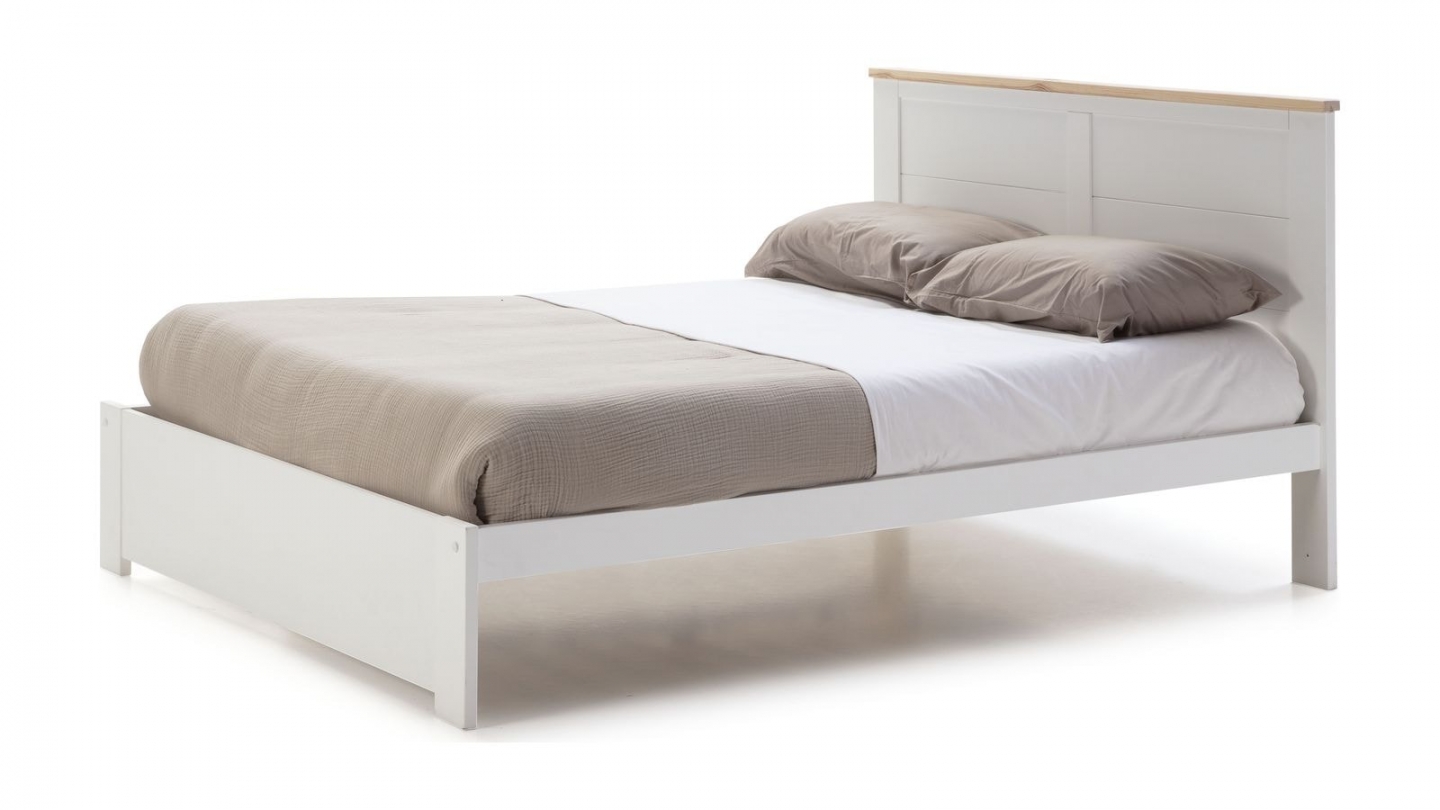 Lit adulte 140x190 cm avec tête de lit en bois blanc - Nevea
