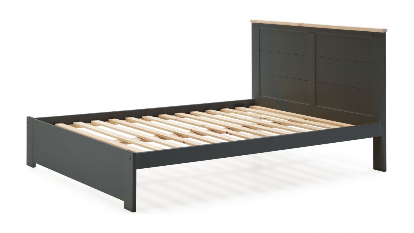 Lit adulte 160x200 cm avec tête de lit en bois gris anthracite - Nevea