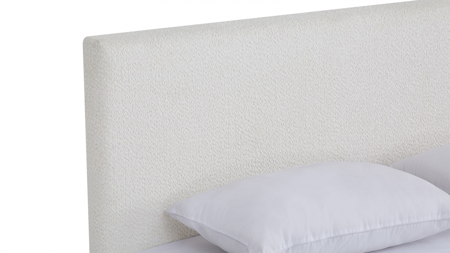 Lit adulte 160x200 cm avec tête de lit capitonnée en tissu bouclé beige - William