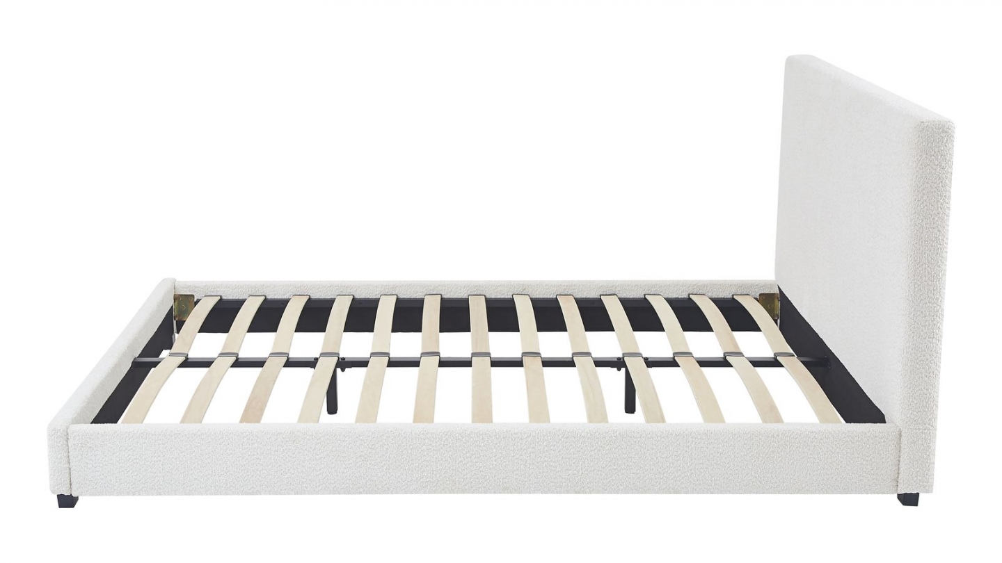 Lit adulte 160x200 cm avec tête de lit capitonnée en tissu bouclé beige - William