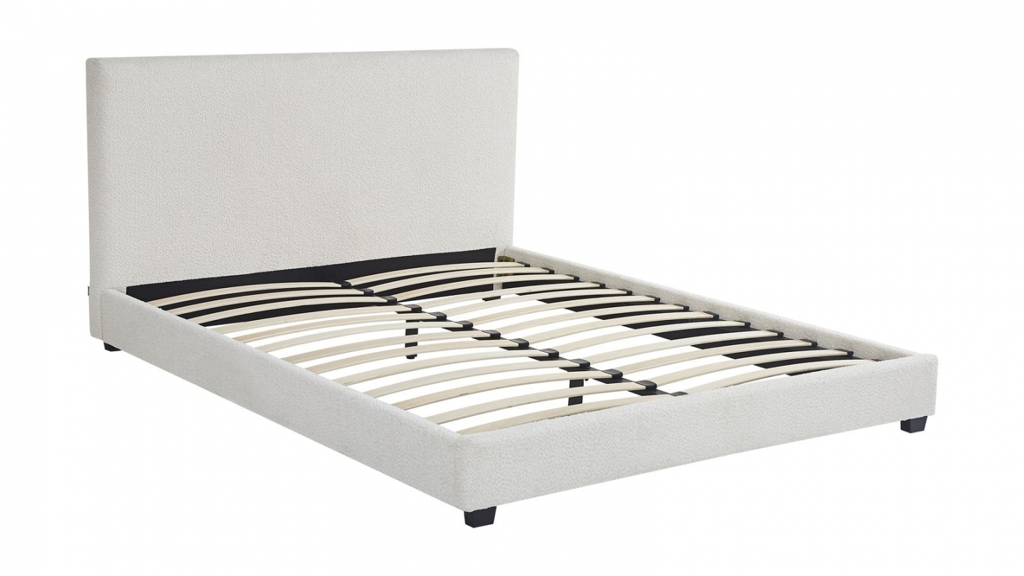 Lit adulte 160x200 cm avec tête de lit capitonnée en tissu bouclé beige - William