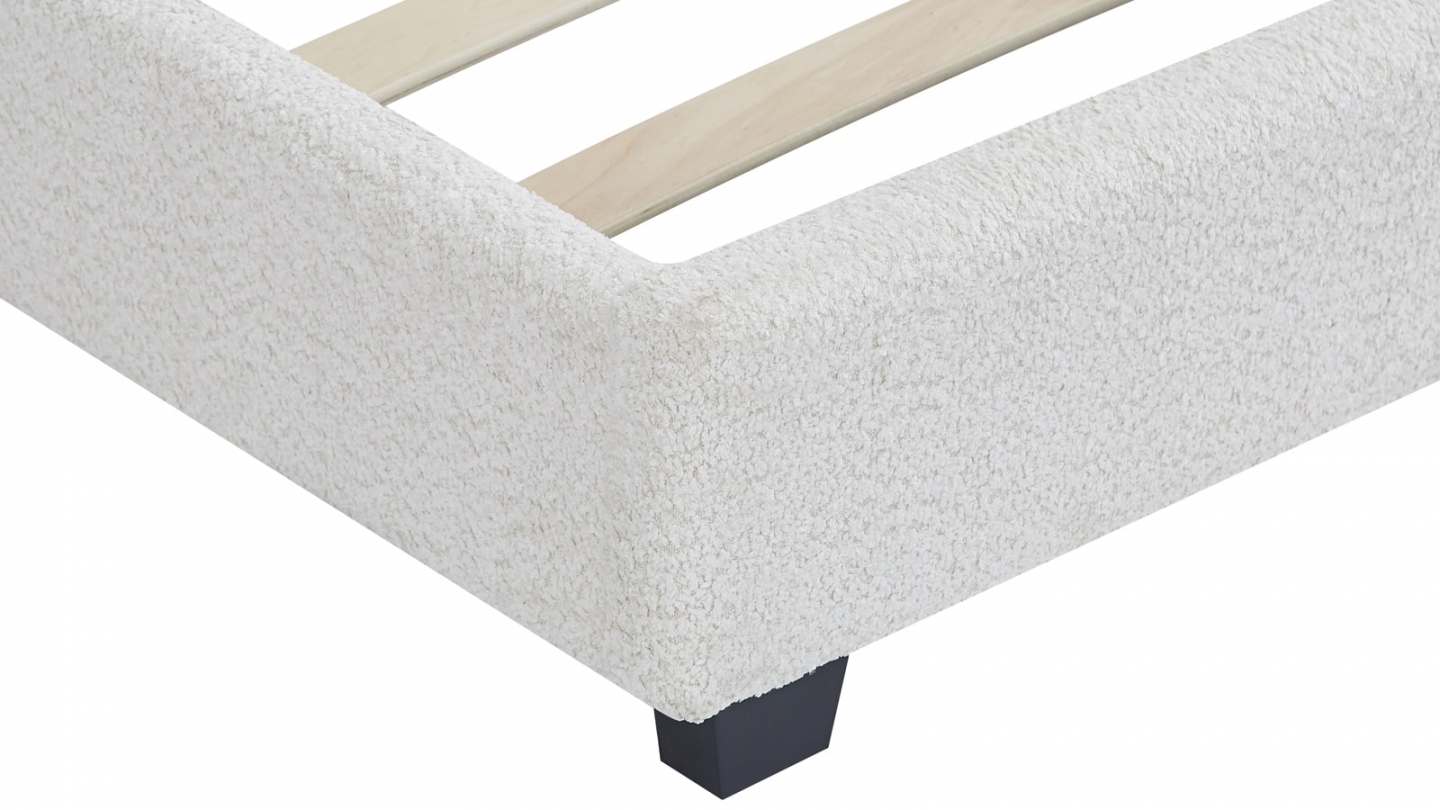 Lit adulte 160x200 cm avec tête de lit capitonnée en tissu bouclé beige - William
