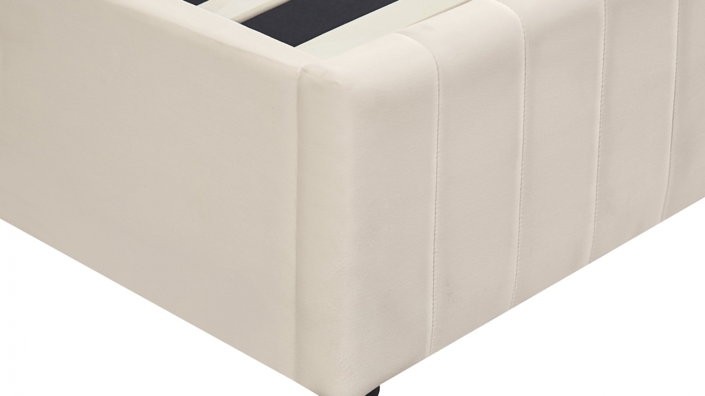 Lit coffre adulte 140x190 cm avec tête de lit capitonnée en velours beige - Ava