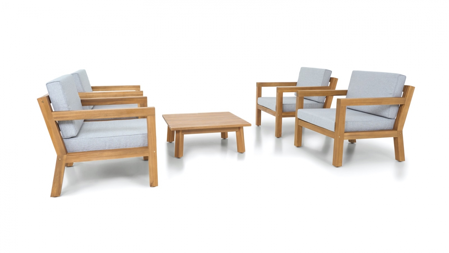 Salon de jardin 4 places en bois FSC - 4 fauteuils et table basse - Palau