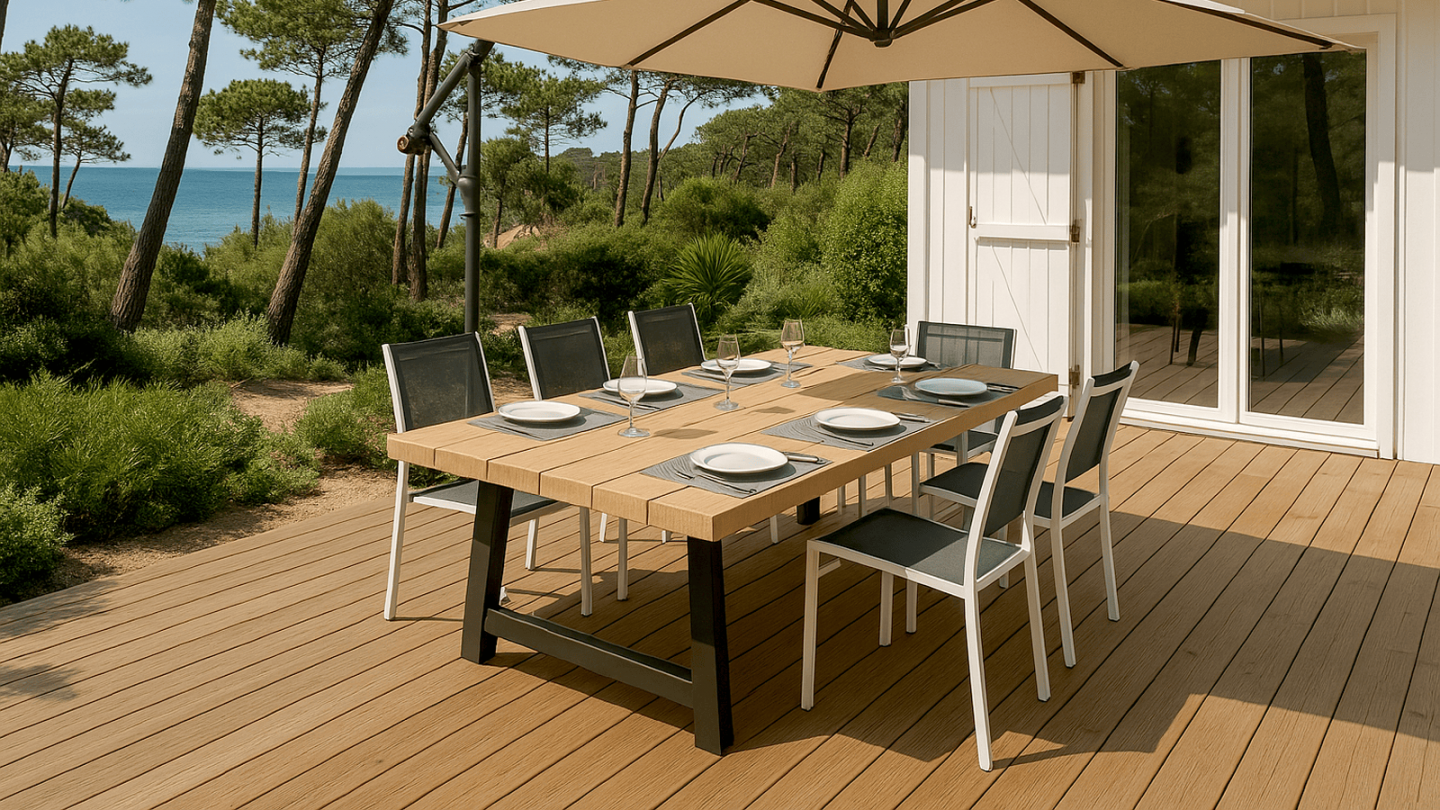 Ensemble Salon de Jardin Table de jardin Ubud + Lot 6 Chaises Palawan Blanc