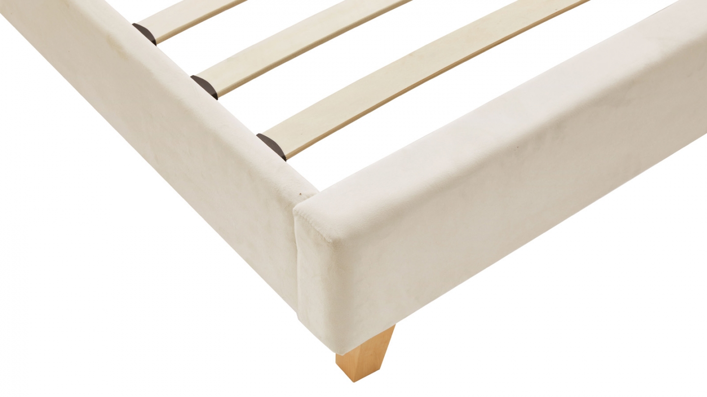 Lit adulte 160x200 cm avec tête de lit capitonnée en velours beige - Milo