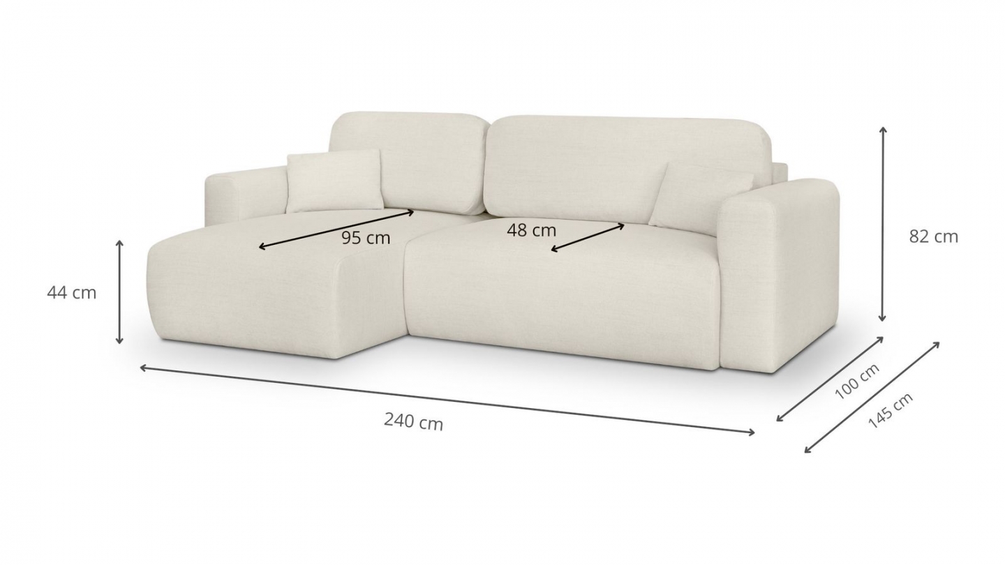 Canapé d'angle réversible convertible 4 places avec coffre de rangement en tissu écru - Davis