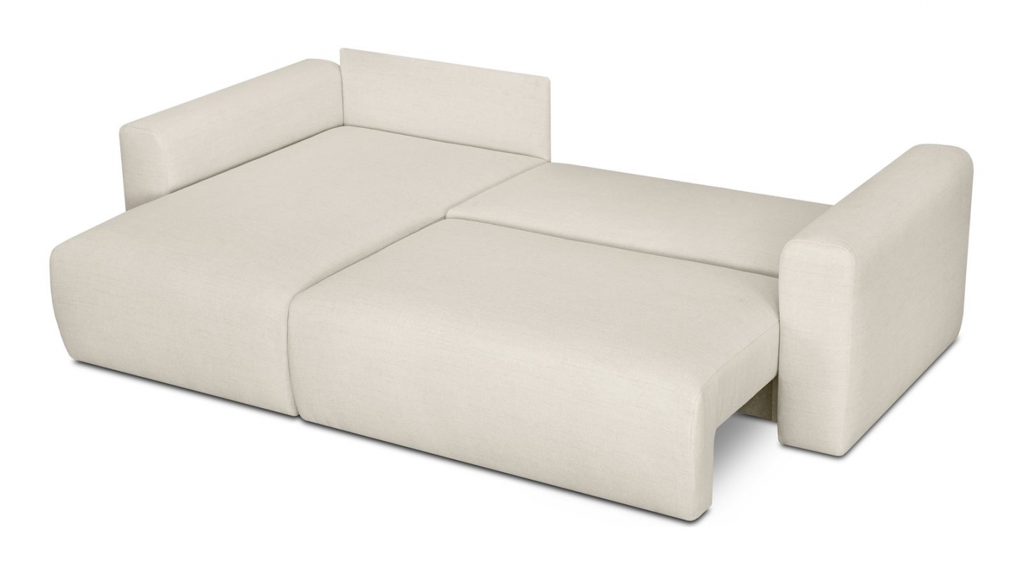 Canapé d'angle réversible convertible 4 places avec coffre de rangement en tissu écru - Davis