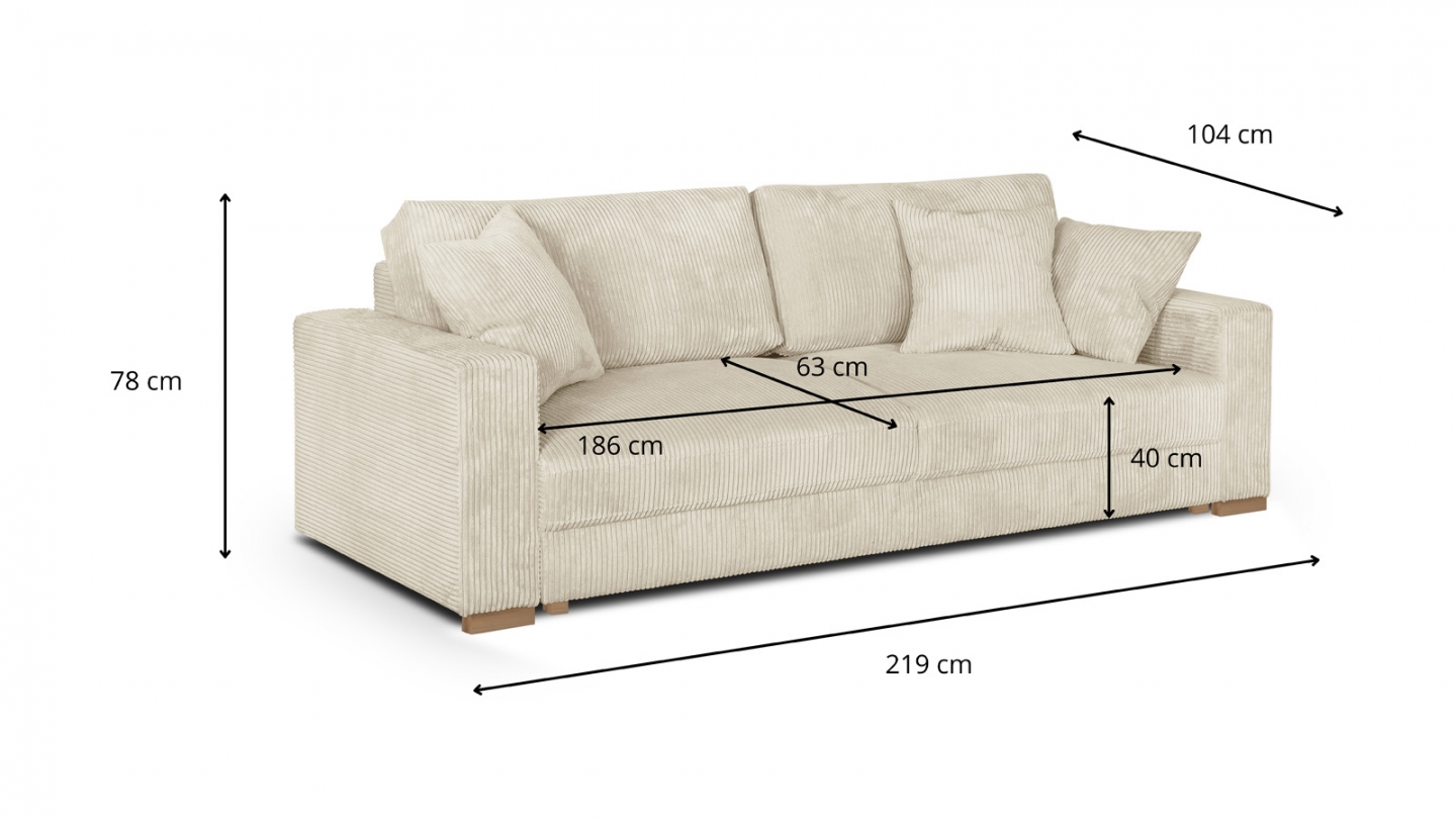 Canapé convertible 3 places en velours côtelé beige avec coffre de rangement - Robin